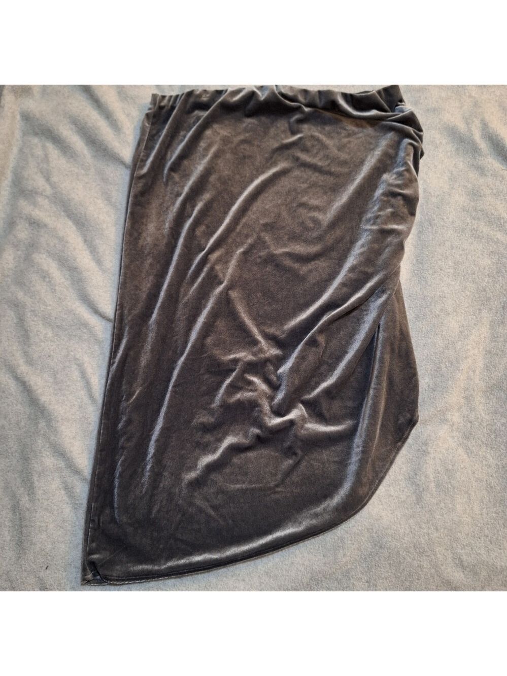 Gray Velvet Midi Skirt Large Side Slit